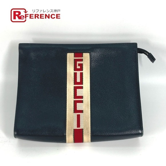 Gucci Handbags - GUCCI Clutch Bag Web Stripe Logo Shoulder Clutch Leather Black